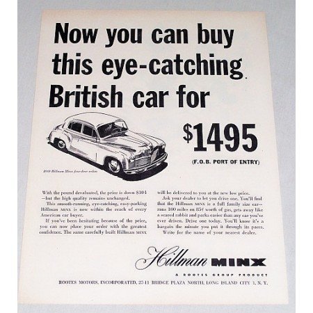 1949 Hillman Minx 4 Door Sedan Automobile Vintage Print Car Ad