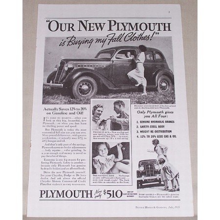 1935 Plymouth Sedan Automobile Vintage Print Car Ad - Buying My Fall Clothes