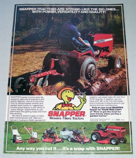 1980 SNAPPER Garden Tractor Vintage Color Print Ad