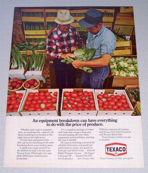 1973 TEXACO Vintage Color Print Ad Vegetable Stand