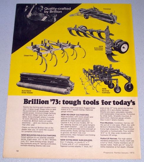 1973 BRILLION Farm Implements Vintage 2 Page Color Print Ad