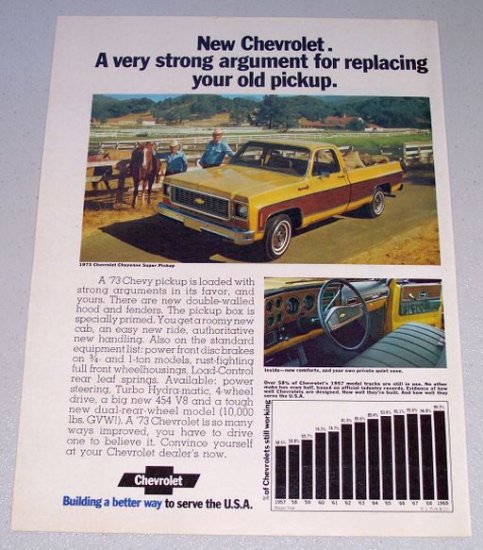 1973 CHEVROLET Cheyenne Super Pickup Truck Vintage Color Print Ad