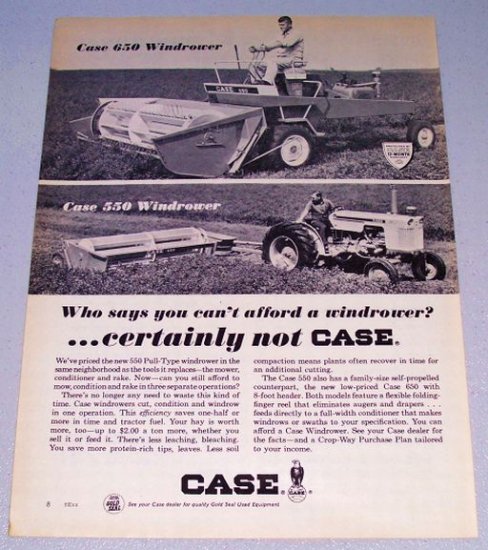 1966 CASE 650 Self Propelled 550 Pull Type Windrower Vintage Print Ad