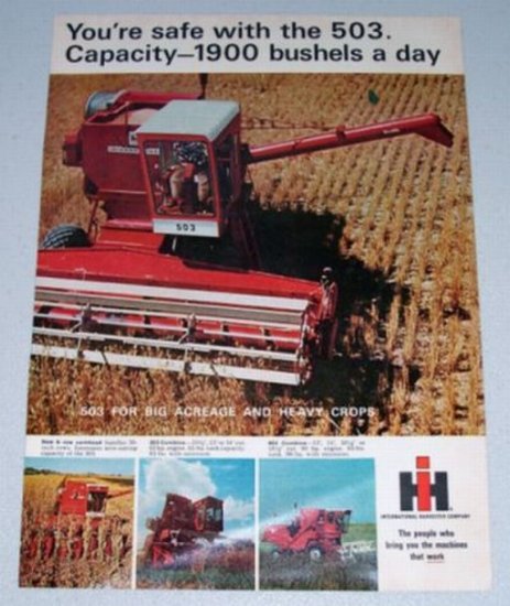 1966 IH INTERNATIONAL HARVESTER 503 Combine 2 Page Color Print Ad