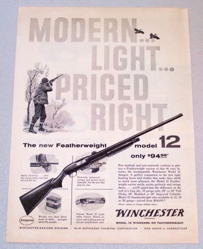 1958 WINCHESTER Featherweight Model 12 Shotgun Print Ad