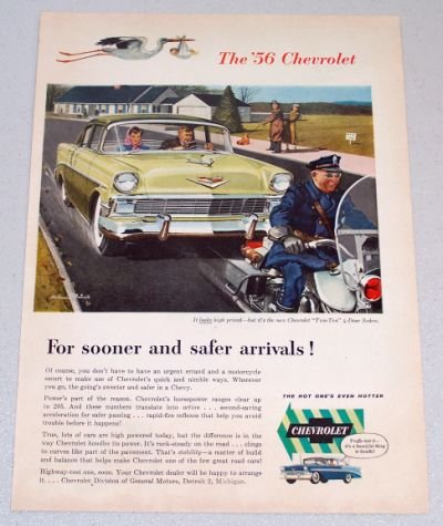 1956 CHEVROLET Two-Ten Sedan Automobile Motorcycle Police Art Car Ad