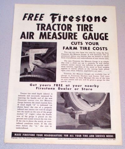1956 FIRESTONE Tractor Tire Air Measure Gauge Print Ad
