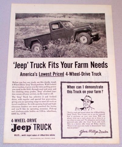 1956 Willys JEEP 4 Wheel Drive Truck Print Ad