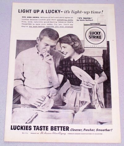 1956 LUCKY STRIKE Cigarettes Dish Washing Print Ad - His and Hers