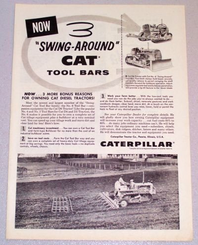1956 CATERPILLAR Swing Around Tool Bars Print Ad