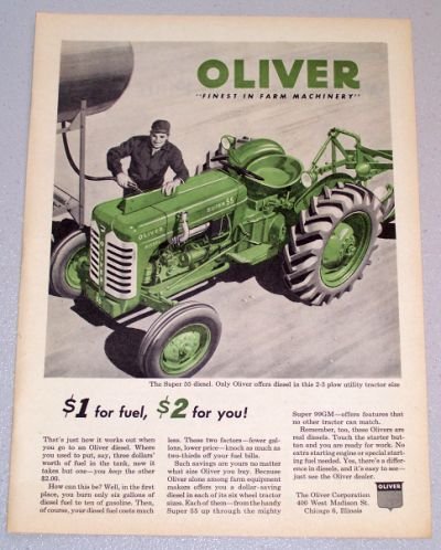 1956 OLIVER Super 55 Diesel Farm Tractor Color Art Print Ad