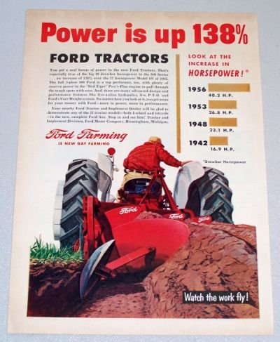 1956 FORD Farming Drawbar Horsepower Color Art Print Ad
