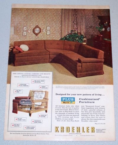 1956 KROEHLER Brunswick Twin Sectional Soda Color Print Ad