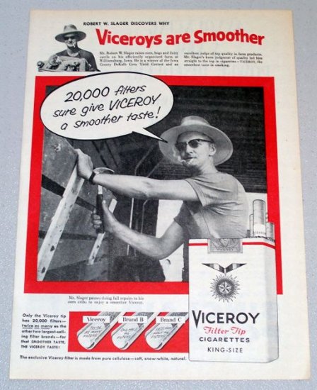 1956 VICEROY Cigarettes Tobacco Print Ad Robert W. Slager