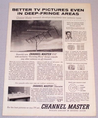 1956 CHANNEL MASTER T-W Traveling Wave Antenna Print Ad