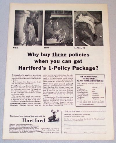 1956 HARTFORD Insurance 1-Policy Package Print Ad