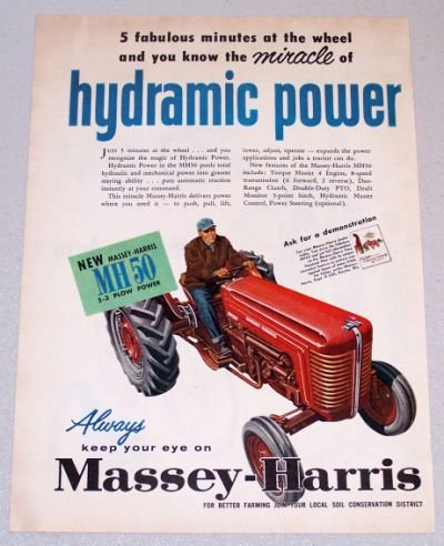 1956 MASSEY HARRIS MH50 Farm Tractor Color Art Print Ad