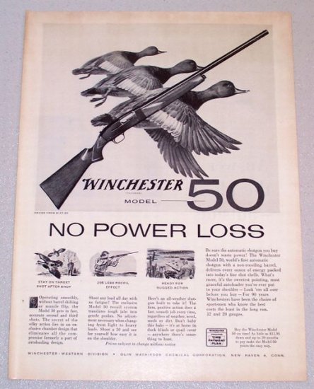 1956 WINCHESTER Model 50 Shotgun Duck Animal Art Print Ad