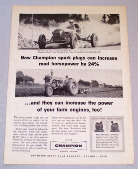 1956 CHAMPION Spark Plugs Pikes Peak Race Print Ad Racing Celebrity Bob Unser
