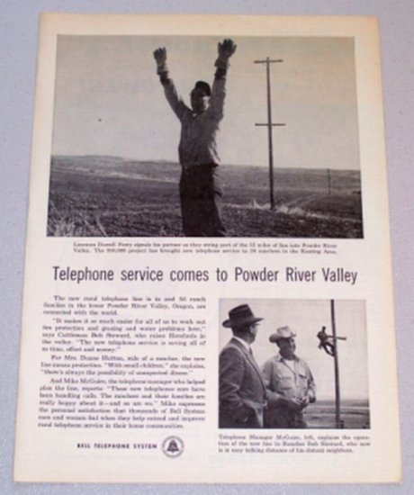 1956 Bell Telephone System Print Ad Lineman Darrell Perry Powder River Valley