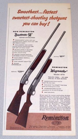 1956 REMINGTON Sportsman 58 Wingmaster Model 870 Shotguns Print Ad