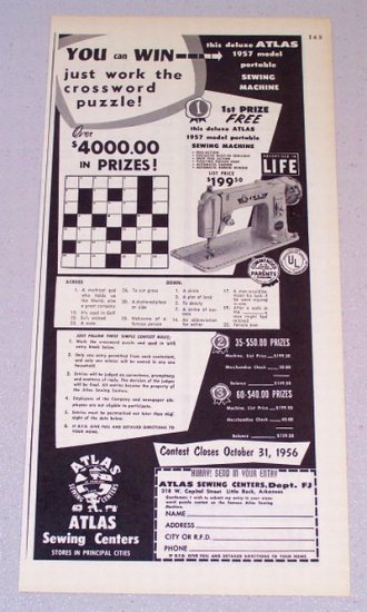 1956 ATLAS Model 1957 Portable Sewing Machine Print Ad
