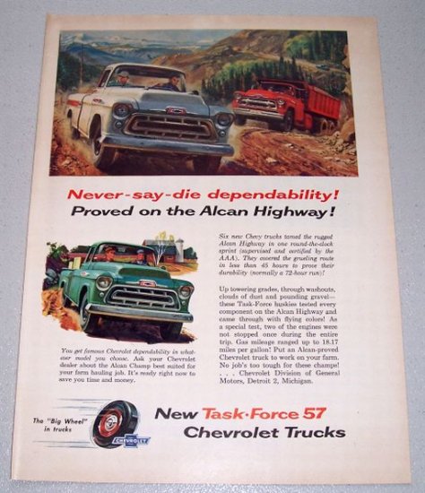 1957 CHEVROLET Chevy Task Force Trucks Alcan Highway Art Print Ad