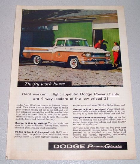1958 Dodge 100 Pickup Truck Color Art Print Ad
