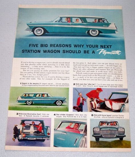 1958 Plymouth 6 Passenger Station Wagon Automobile Color Print Car Ad