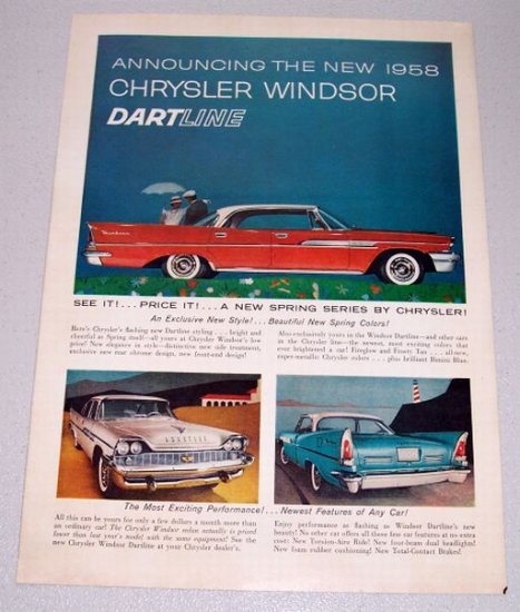 1958 Chrysler Windsor Dartline Automobile Color Print Car Ad