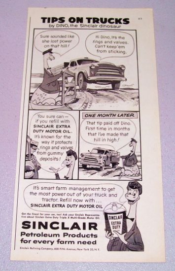 1958 Sinclair Motor Oil Products Dino Dinosaur Art Print Ad
