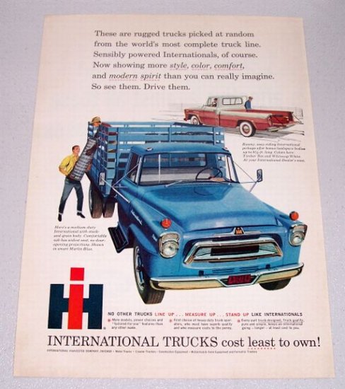 1958 International A160 Stake Bed Truck Color Art Print Ad