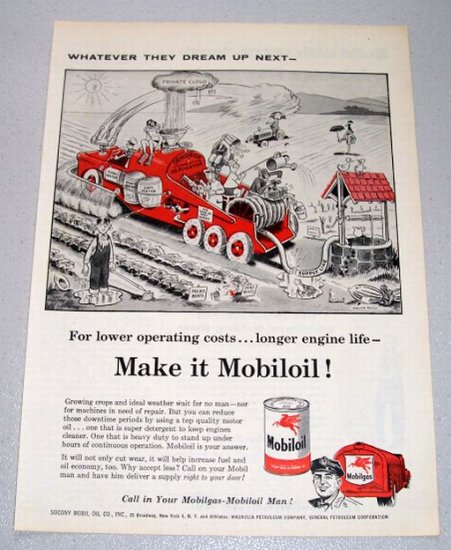 1956 Mobil Oil Ray Crosby Art Print Ad - Dewdrop Irrigator