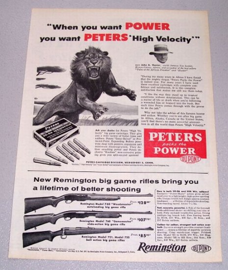 1956 Peters 30-06 Springfield Shells Lion Animal Art Print Ad
