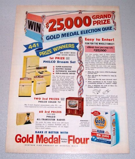 1956 Gold Medal Flour Election Quiz Color Print Ad