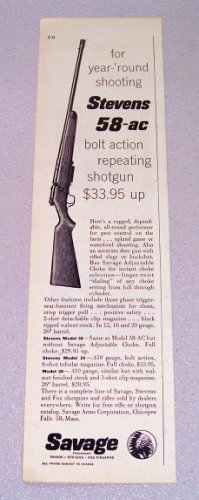 1956 Stevens 58-AC Bolt Action Repeating Shotgun Print Ad