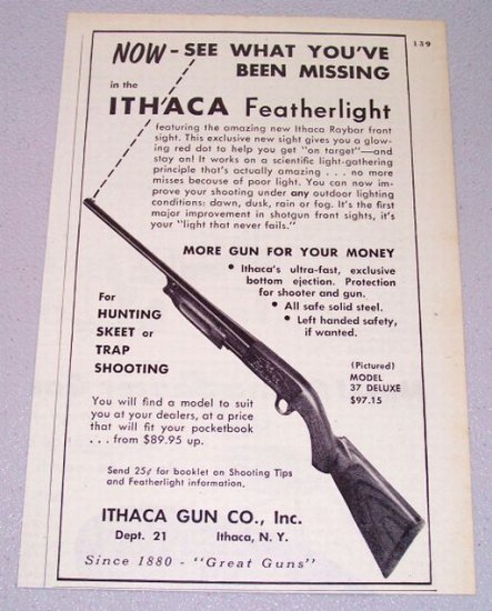 1956 Ithaca Featherlight Model 37 Deluxe Shotgun Print Ad