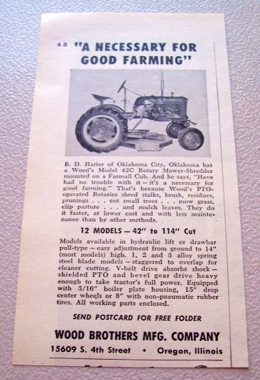 1956 Wood's Model 42C Rotary Mower Shredder Print Ad