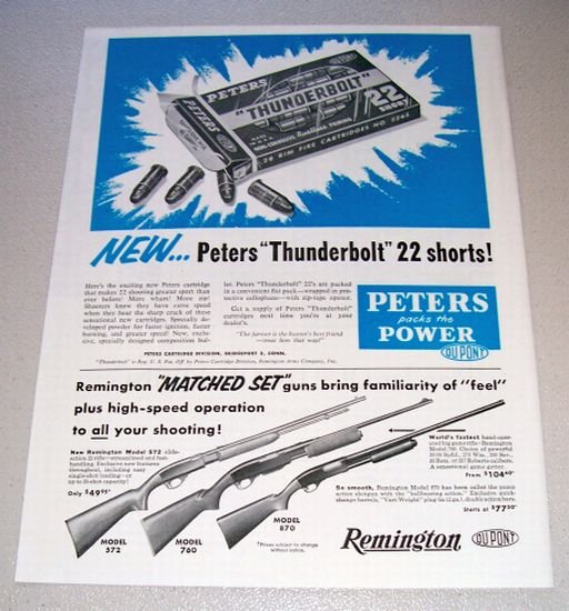 1955 Peters Thunderbolt 22 Short Cartridge Shells Print Ad