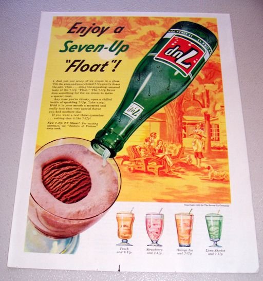 1955 7UP Soda Float Color Art Print Ad
