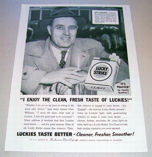 1955 Lucky Strike Cigarettes Print Ad Chet Williams Waukesha Wisconsin