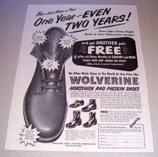 1955 Wolverine Horsehide Pigskin Shoes Print Ad