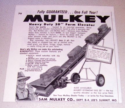 1955 Mulkey Heavy Duty 20" Farm Elevator Farming Print Ad