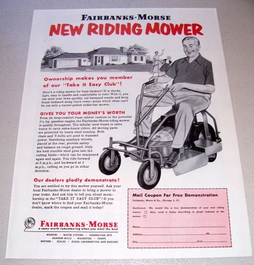 1955 Fairbanks Morse Riding Lawn Mower Print Ad