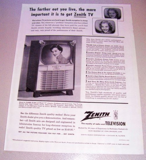 1955 Zenith Model X Hi Fidelity Television TV Print Ad