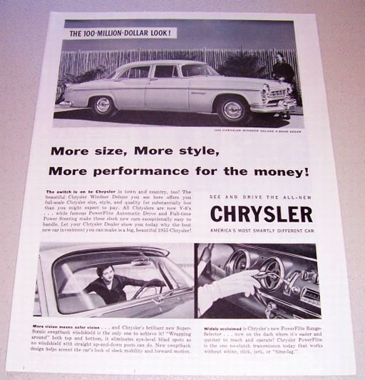 1955 Chrysler Windsor Deluxe 4 Door Sedan Automobile Print Car Ad