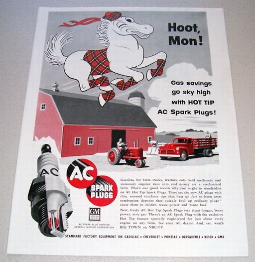 1955 AC Spark Plugs Farming Horse Art Print Ad