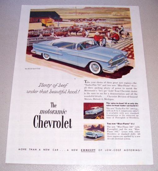 1955 Chevrolet Bel Air Sport Coupe Automobile Print Car Ad Cattle Farming Art
