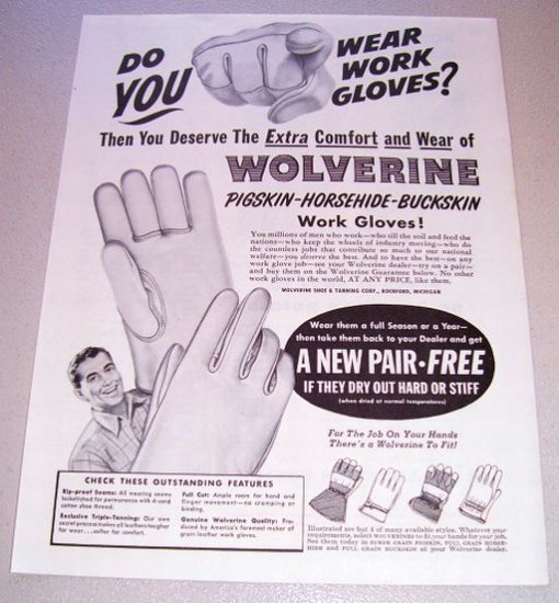 1955 Wolverine Work Gloves Print Ad