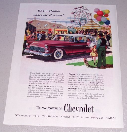 1955 Chevrolet Automobile Print Car Ad Carnival Art